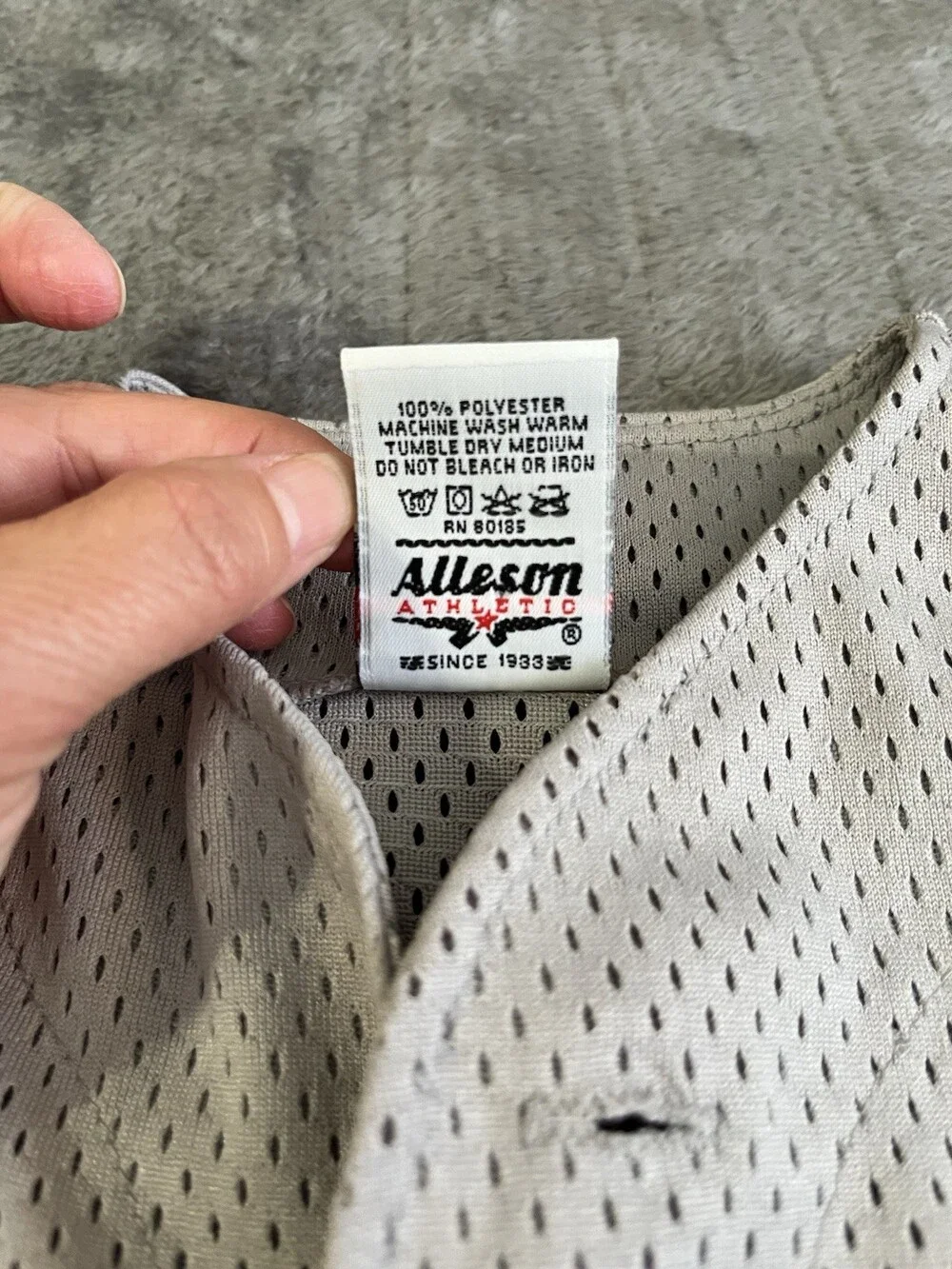 Alleson Athletic Gray Mesh Baseball Shirt Sleeveless Buttonup Jersey Youth Small